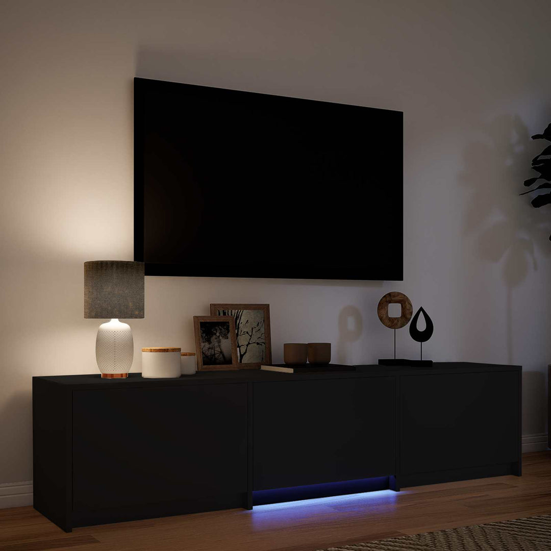Tv-Bänk Med Led Med Led Svart 165 X 34 X 40 Cm Konstruerat Trä