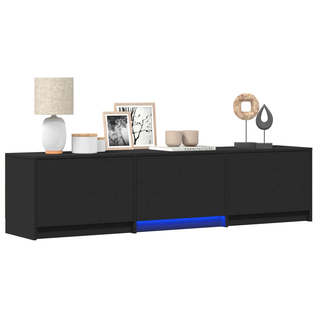 Tv-Bänk Med Led Med Led Svart 165 X 34 X 40 Cm Konstruerat Trä