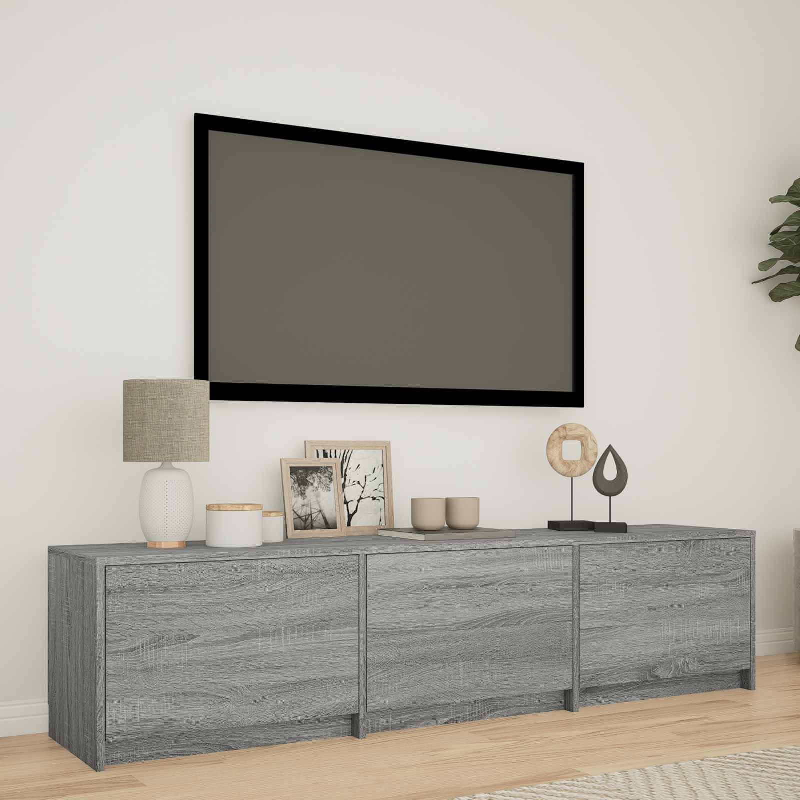 Tv-Bänk Med Led Grå Sonoma 165 X 34 X 40 Cm Konstruerat Trä