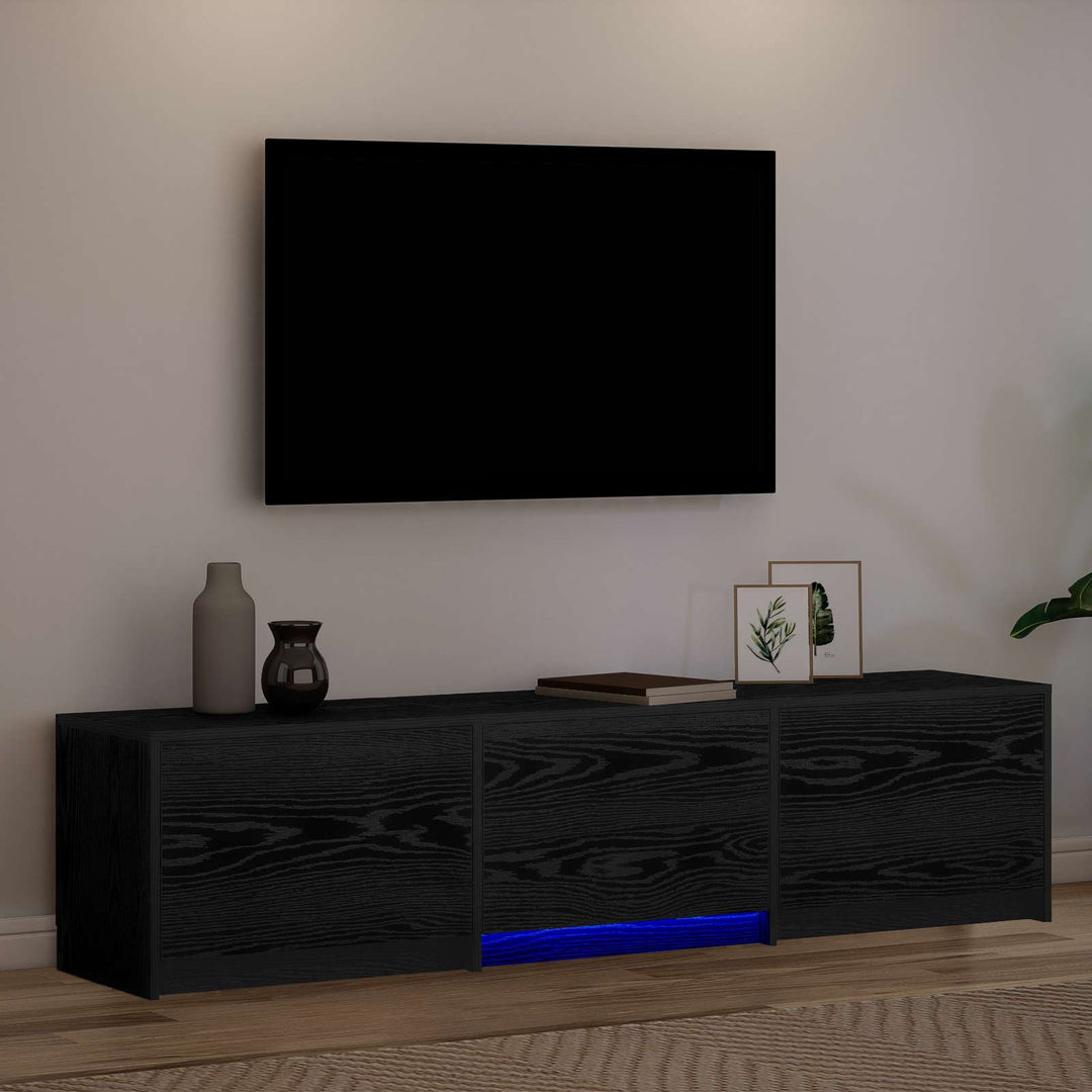 Tv-Bänk Med Led Svart Ek 165 X 34 X 40 Cm Konstruerat Trä