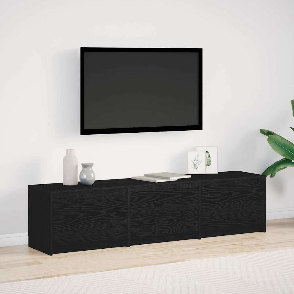 Tv-Bänk Med Led Svart Ek 165 X 34 X 40 Cm Konstruerat Trä