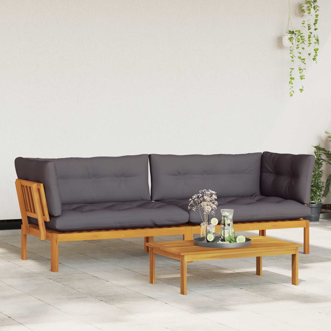 Trädgårdspallsofaenheter 2 Stycke Naturlig Och Mörk Grå