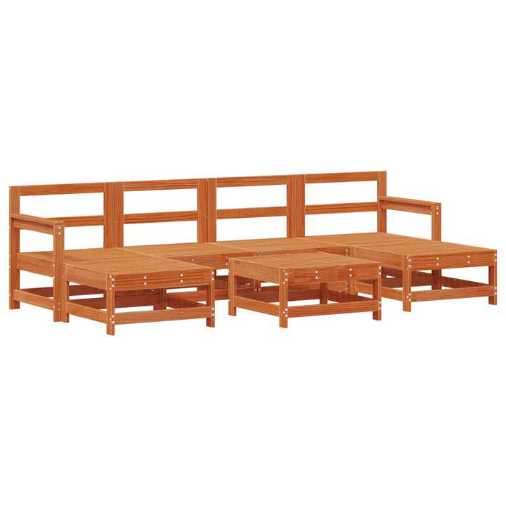 Trädgård Loungemöbler 7 Pcs Vaxad Brun Massiv Furu