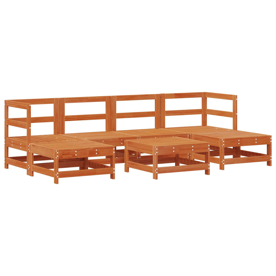 Trädgård Loungemöbler 7 Pcs Vaxad Brun Massiv Furu
