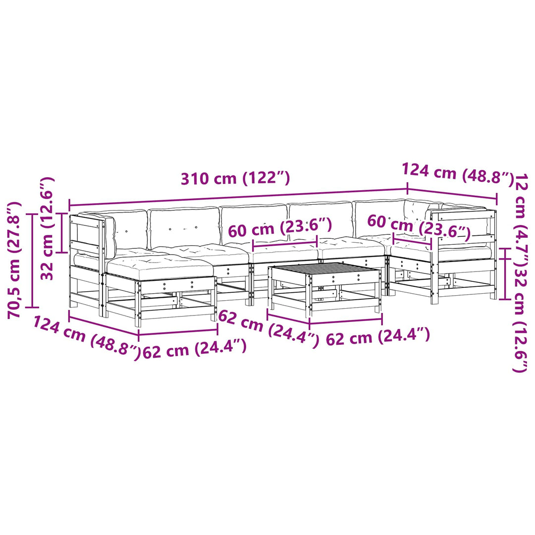 Trädgård Loungemöbler 8 Pcs Vaxad Brun Massiv Furu