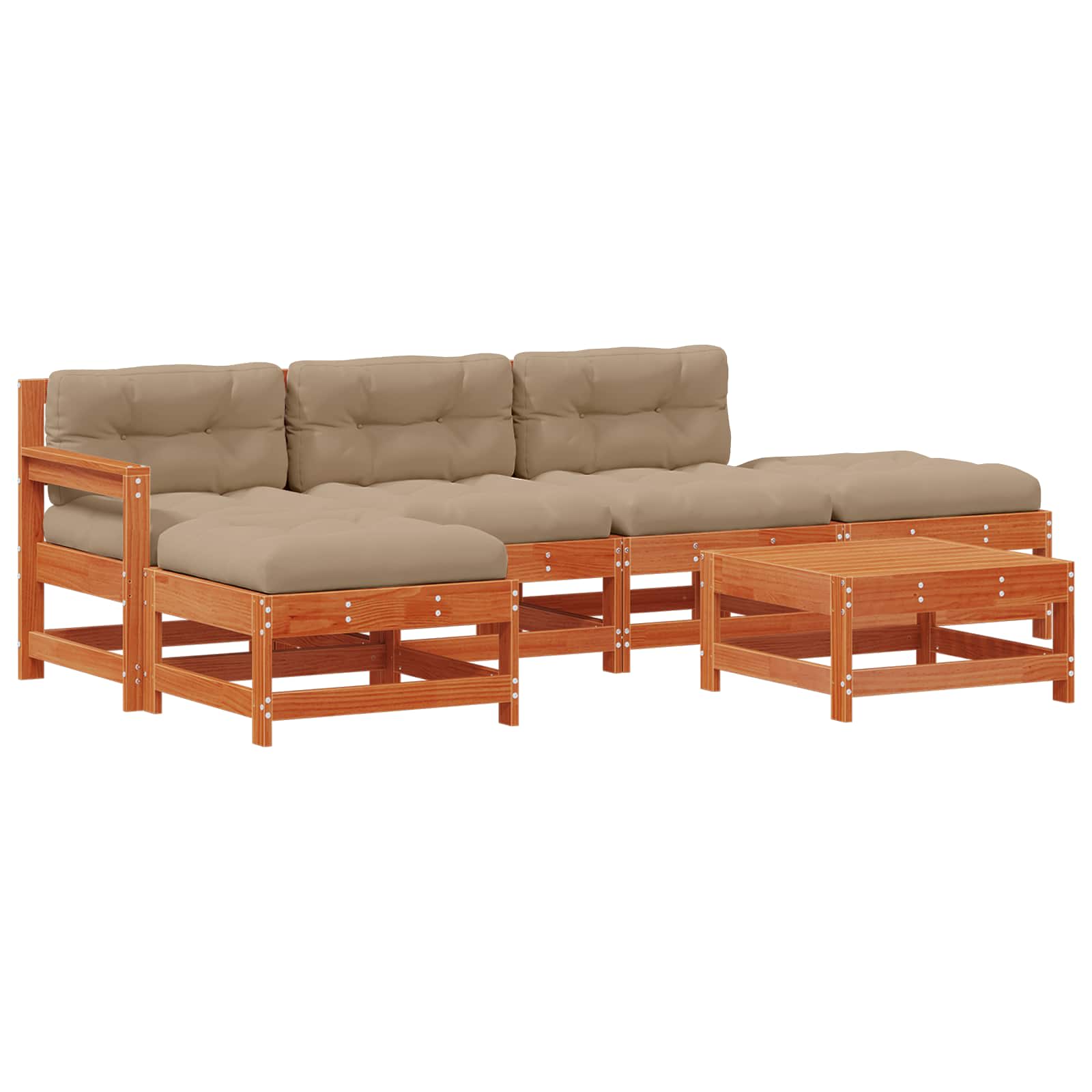 Trädgård Loungemöbler 6 Pcs Vaxad Brun Massiv Furu
