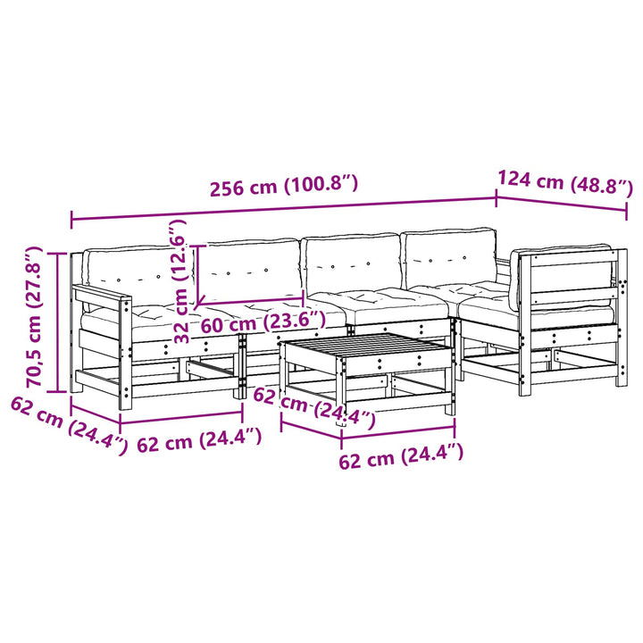 Trädgård Loungemöbler 6 Pcs Vaxad Brun Massiv Furu