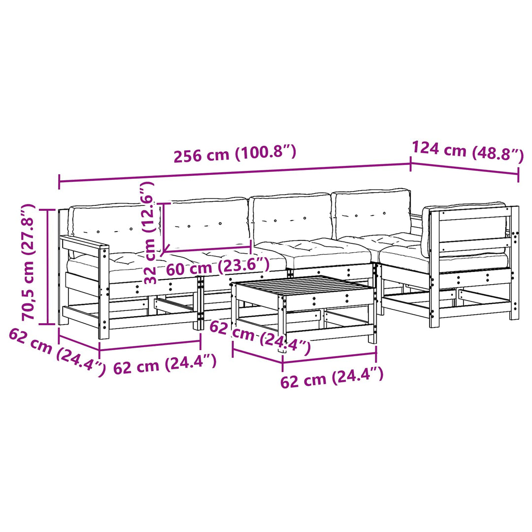 Trädgård Loungemöbler 6 Pcs Vaxad Brun Massiv Furu