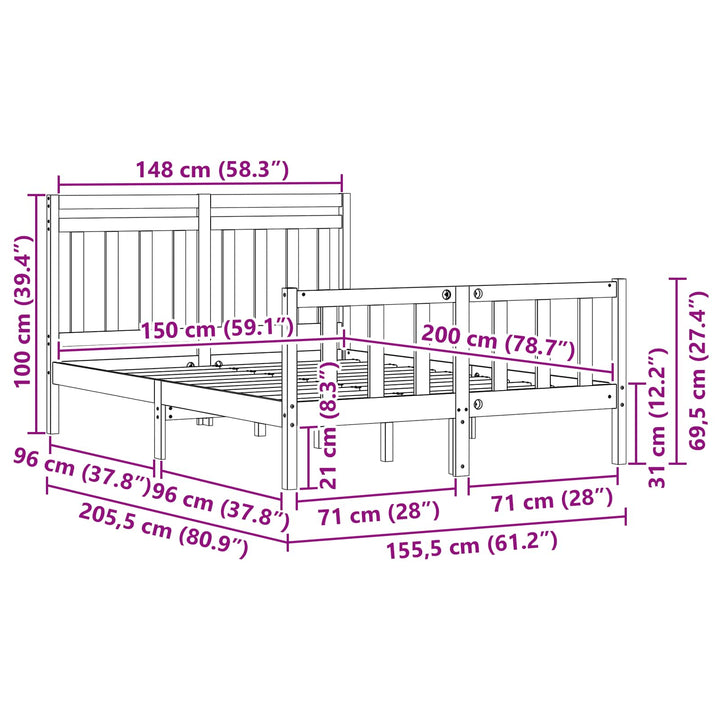 Sängram Vaxbrun 205,5 X 155,5 X 100 Cm Massiv Furu