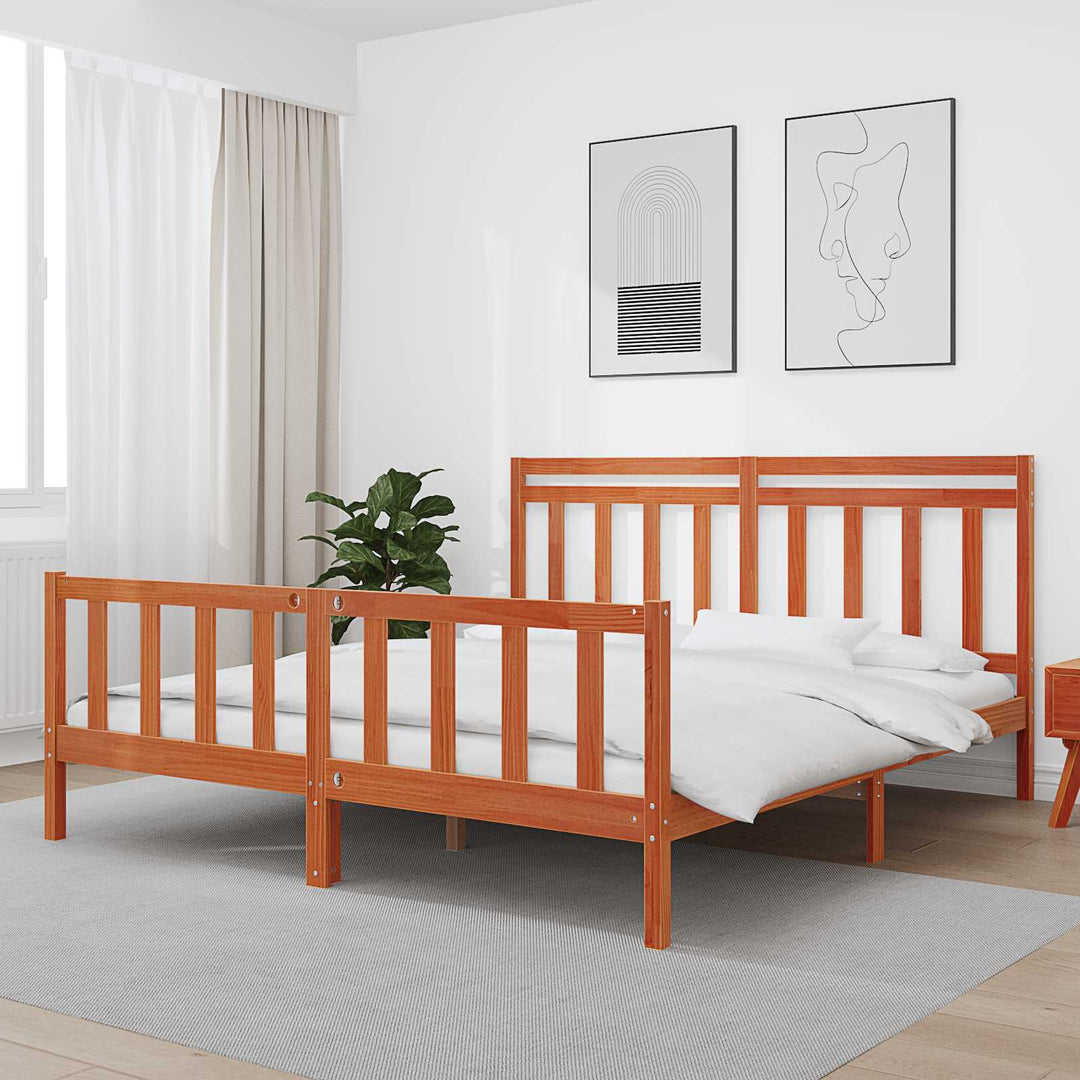 Sängram 2 Pcs Vaxbrun 205,5 X 185,5 X 100 Cm Massiv Furu