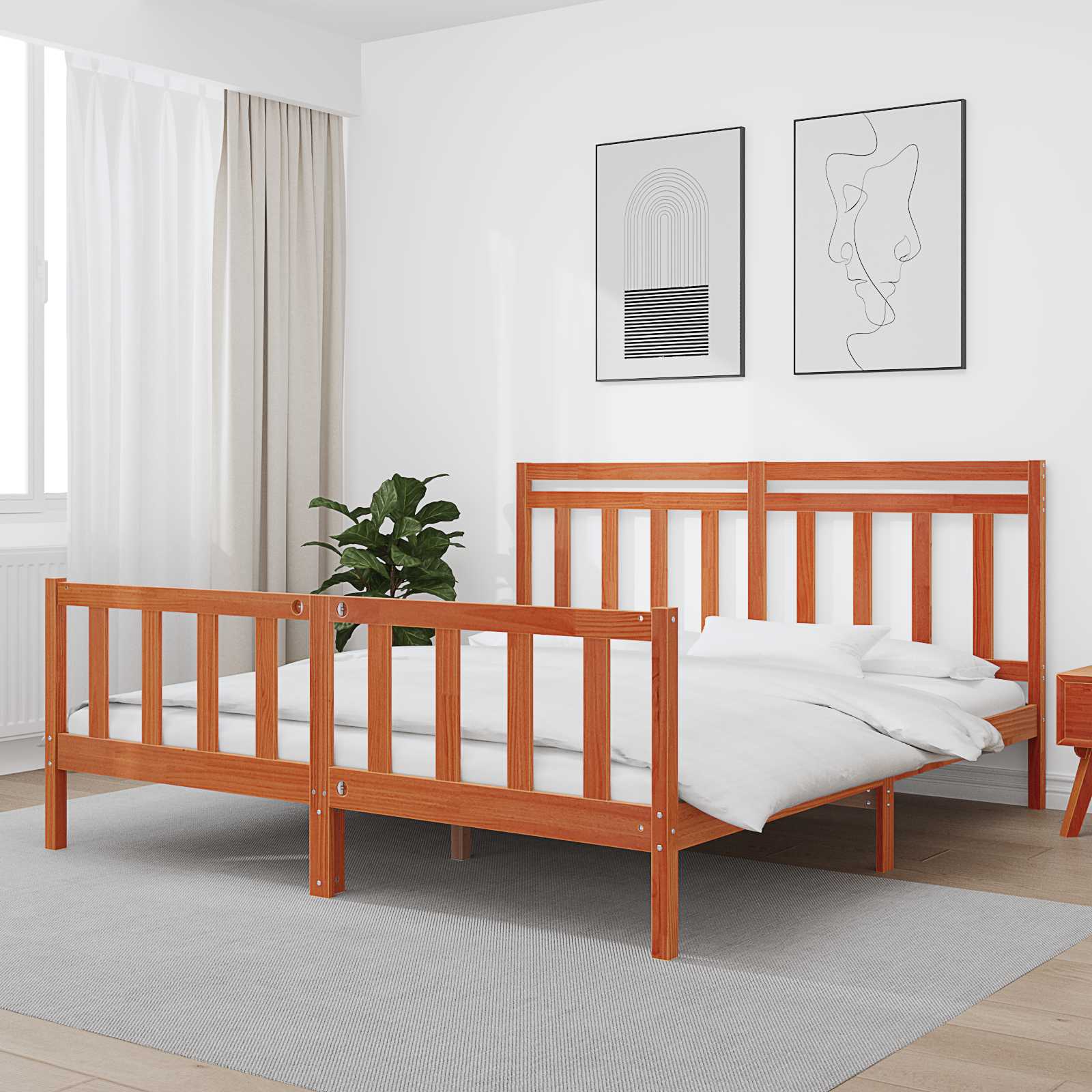 Sängram 2 Pcs Vaxbrun 205,5 X 185,5 X 100 Cm Massiv Furu