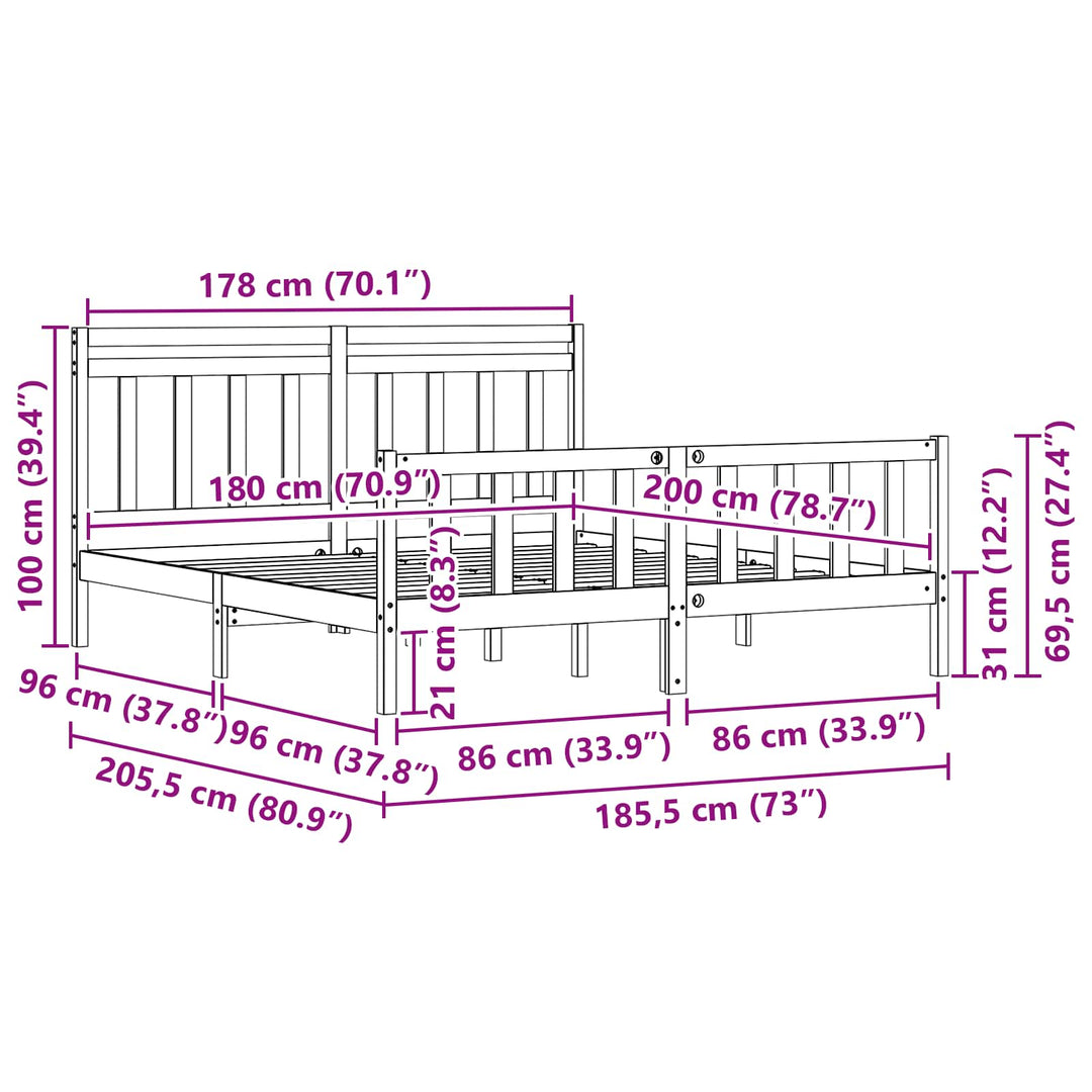 Sängram 2 Pcs Vaxbrun 205,5 X 185,5 X 100 Cm Massiv Furu