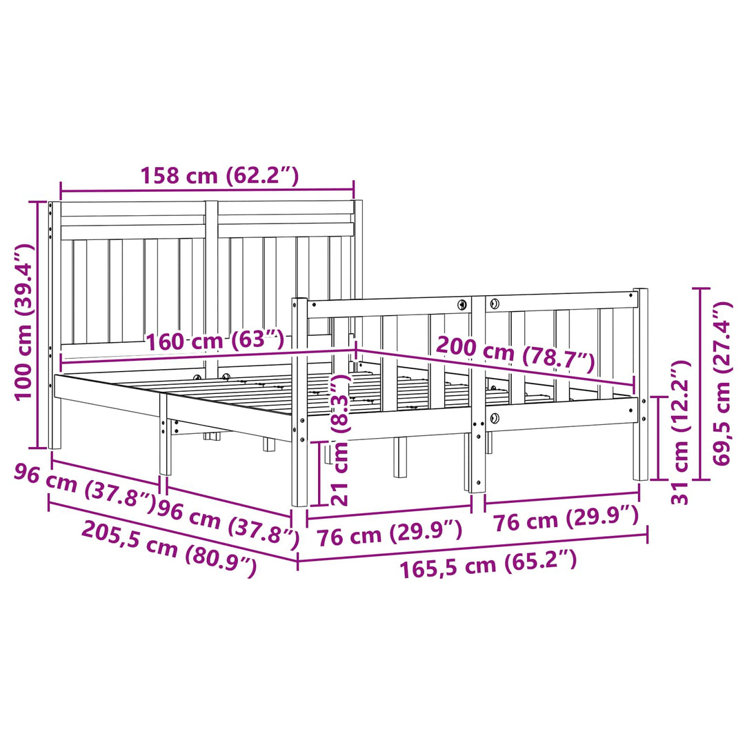 Sängram Vaxbrun 205,5 X 165,5 X 100 Cm Massiv Furu