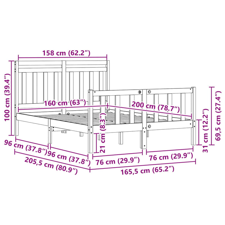 Sängram Vaxbrun 205,5 X 165,5 X 100 Cm Massiv Furu