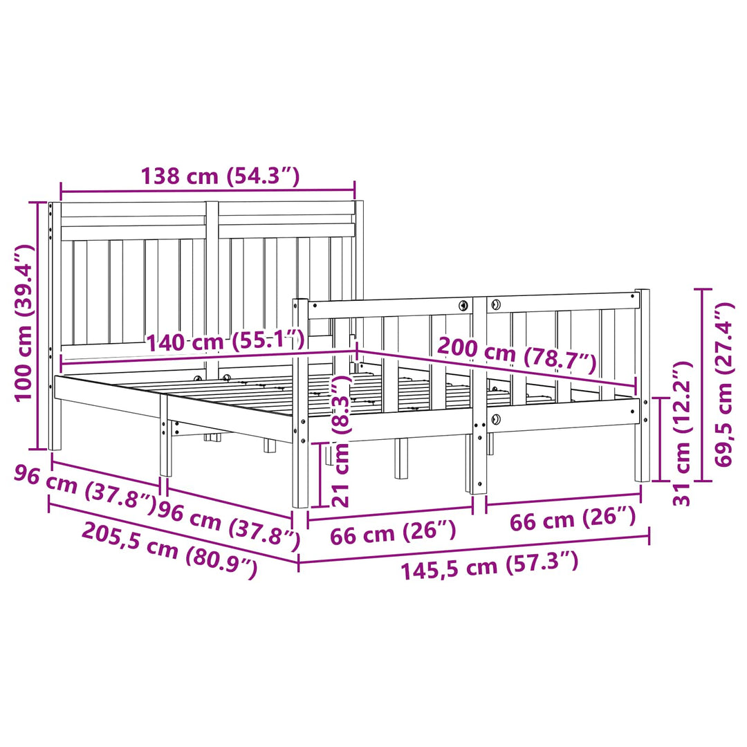 Sängram 2 Pcs Vaxbrun 205,5 X 145,5 X 100 Cm Massiv Furu
