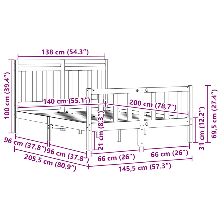 Sängram 2 Pcs Vaxbrun 205,5 X 145,5 X 100 Cm Massiv Furu