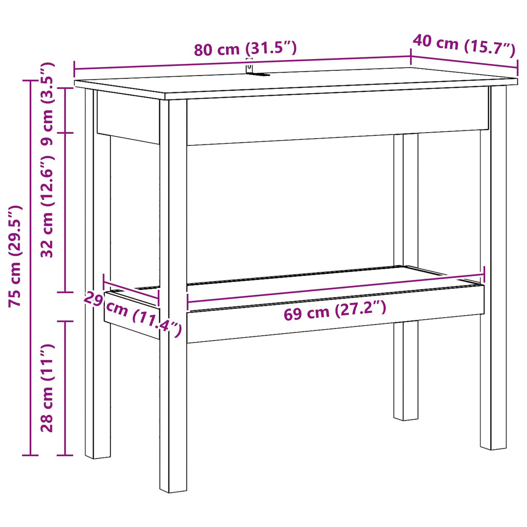 Konsolbord Vaxbrun 80 X 40 X 75 Cm Massivt Furu