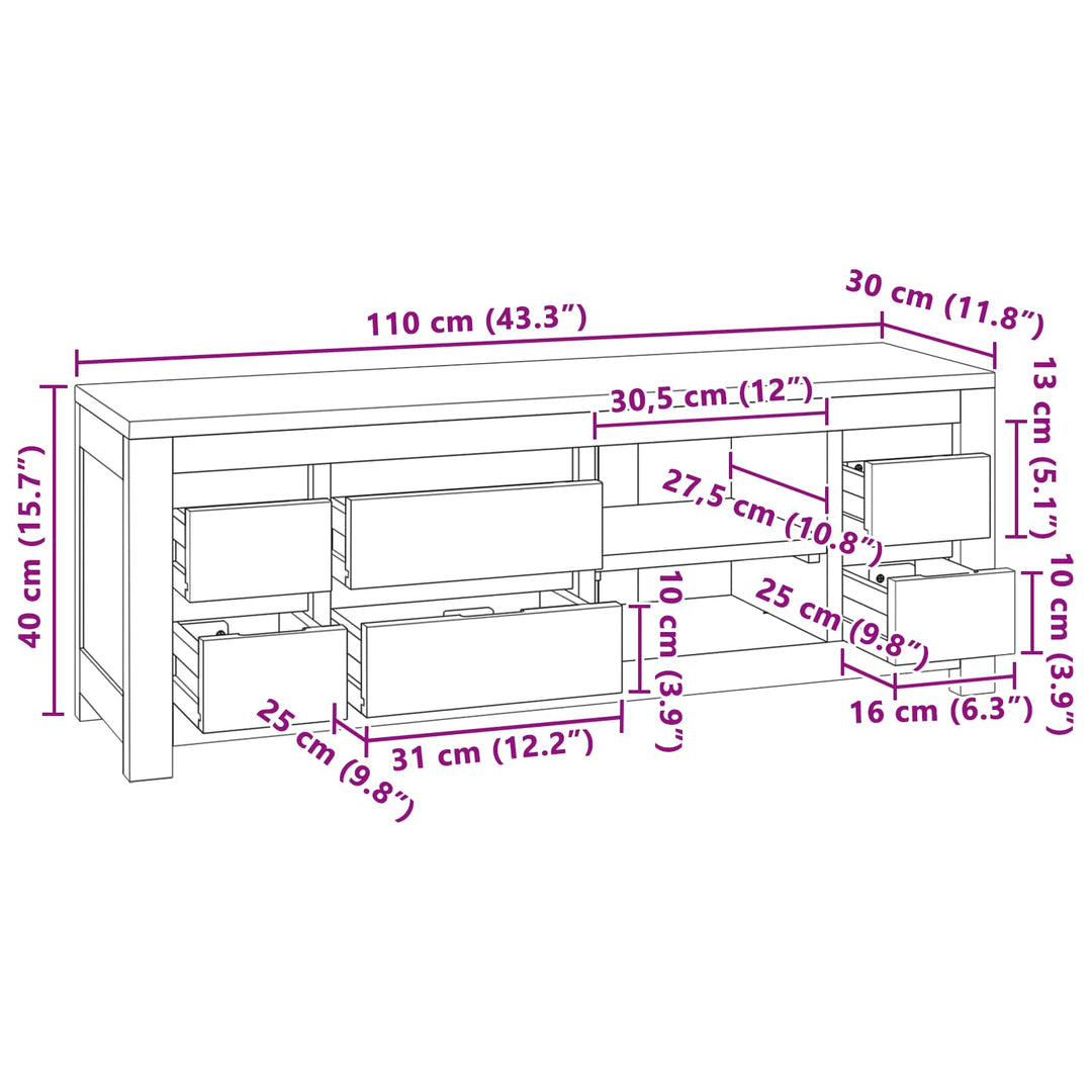 Tv-Bänk 110 X 30 X 40 Cm Naturlig Massivt Teakträ
