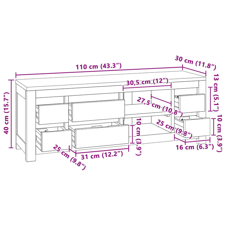 Tv-Bänk 110 X 30 X 40 Cm Naturlig Massivt Teakträ