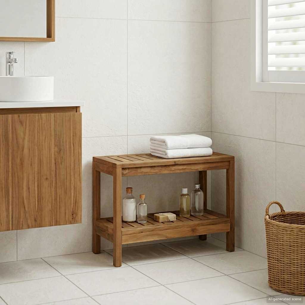 Badrums Sidobord Naturlig 60 X 30 X 45 Cm Massivt Teakträ