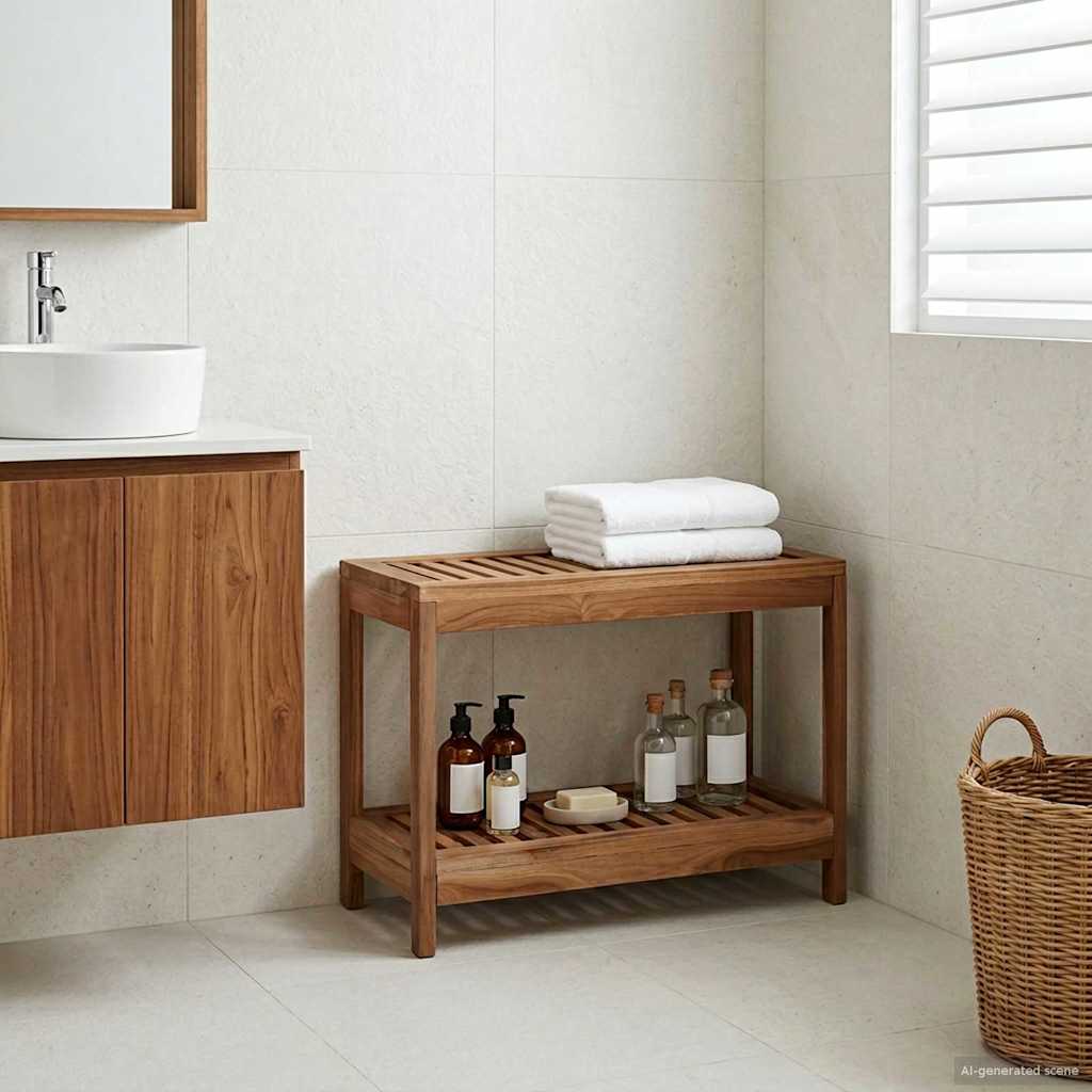 Badrum Sidobord Naturlig 60 X 30 X 45 Cm Massivt Teakträ