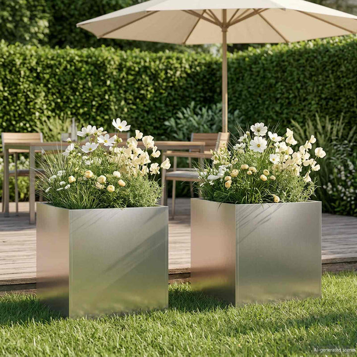 Trädgårdsplanterare 2 St Silver 25 X 25 X 25 Cm Rostfritt Stål