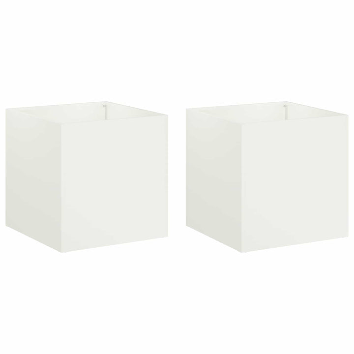 Trädgårdsplanterare 2 St Vit 45 X 45 X 45 Cm Kallvalsat Stål