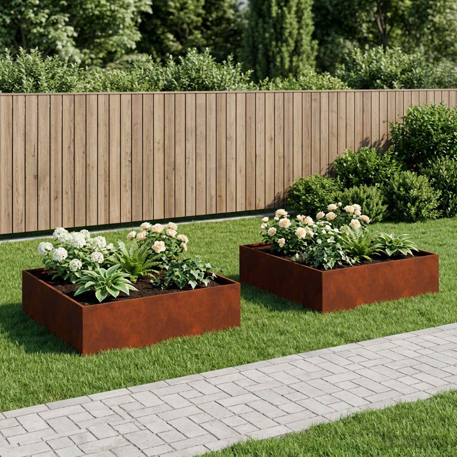 Trädgårdsplanterare 2 St Rostig 80 X 80 X 30 Cm