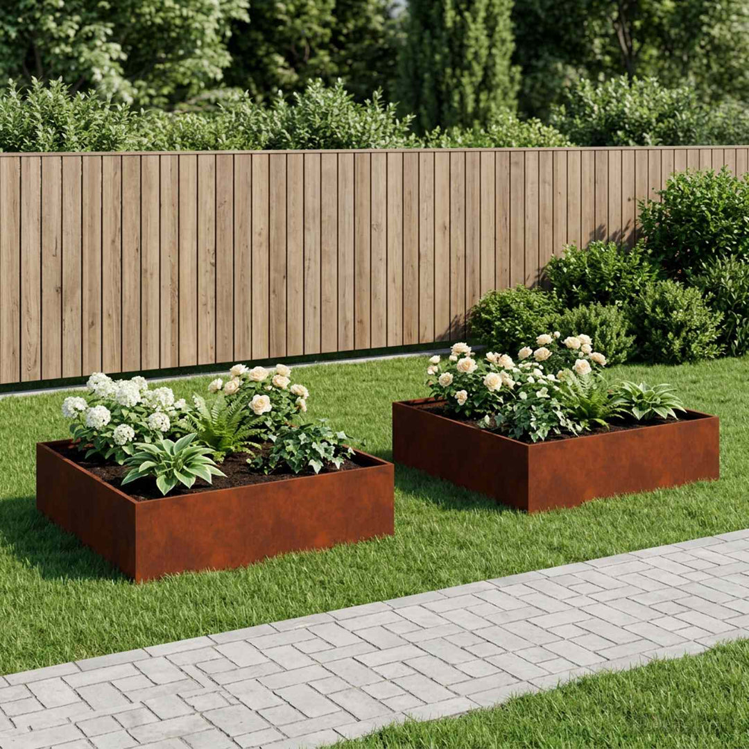 Trädgårdsplanterare 2 St Rostig 80 X 80 X 30 Cm