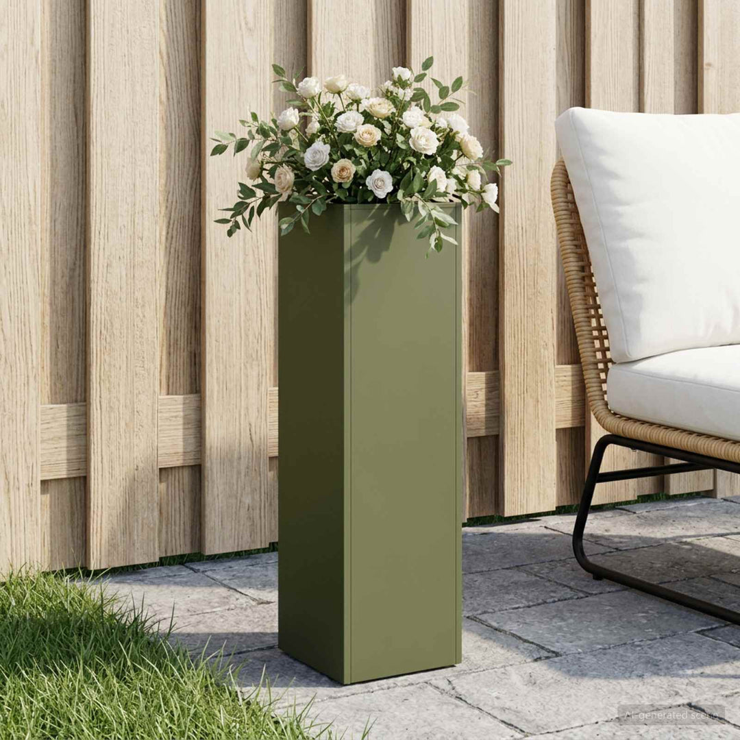 Trädgårdsplanterare Olivgrön 20 X 20 X 75 Cm Kallvalsat Stål