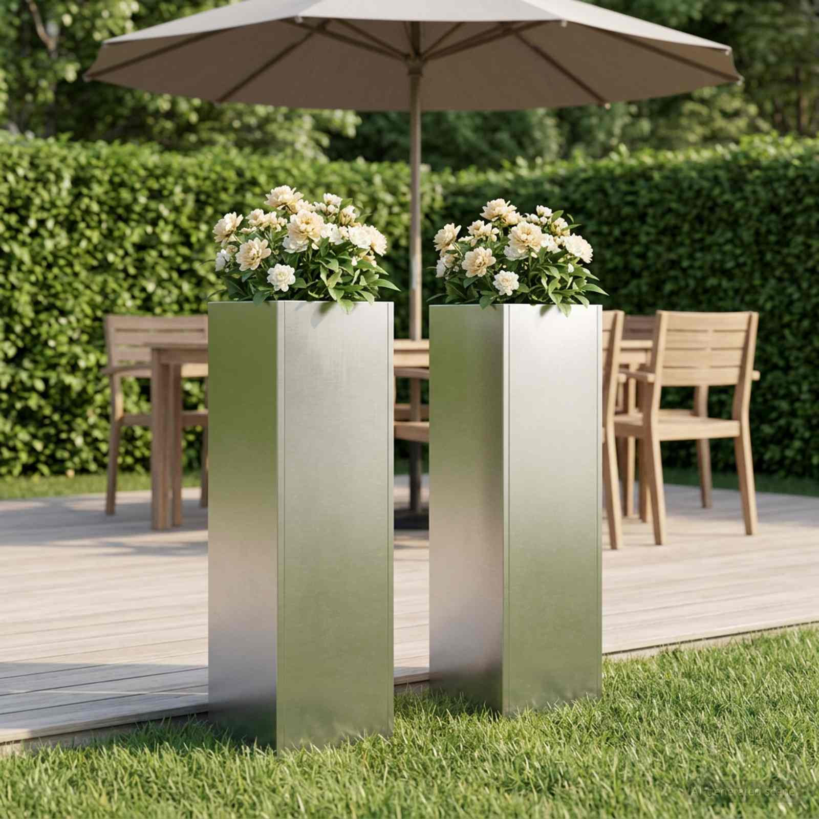 Trädgårdsplanterare 2 St Silver 20 X 20 X 75 Cm Rostfritt Stål