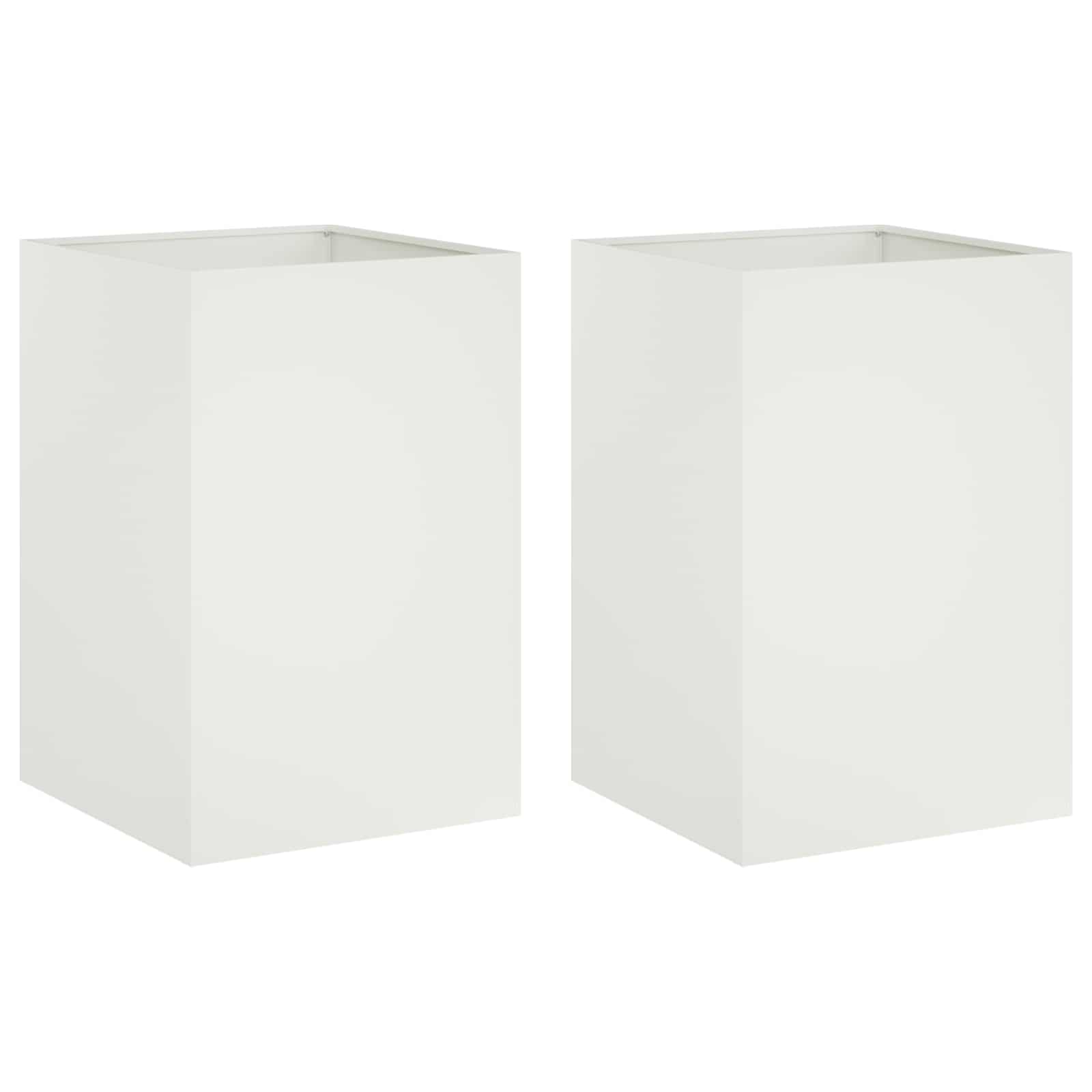 Trädgårdsplanterare 2 St Vit 50 X 50 X 75 Cm Kallvalsat Stål