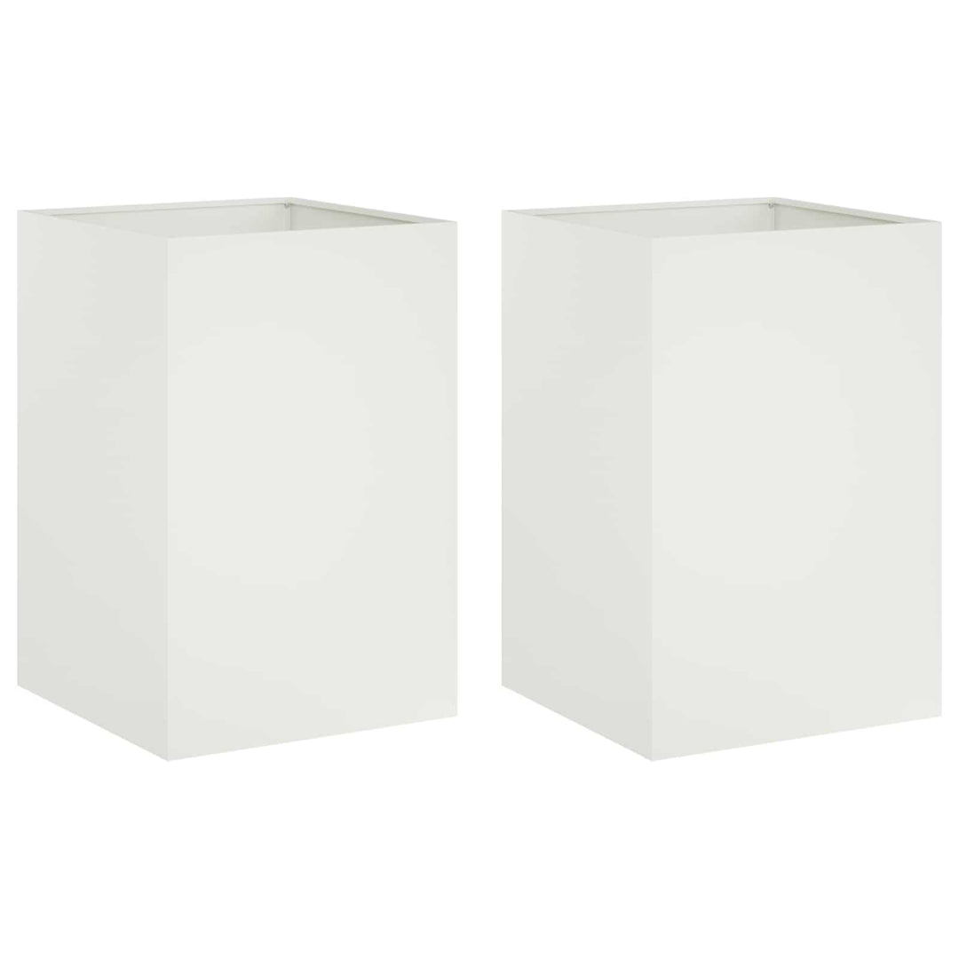 Trädgårdsplanterare 2 St Vit 50 X 50 X 75 Cm Kallvalsat Stål