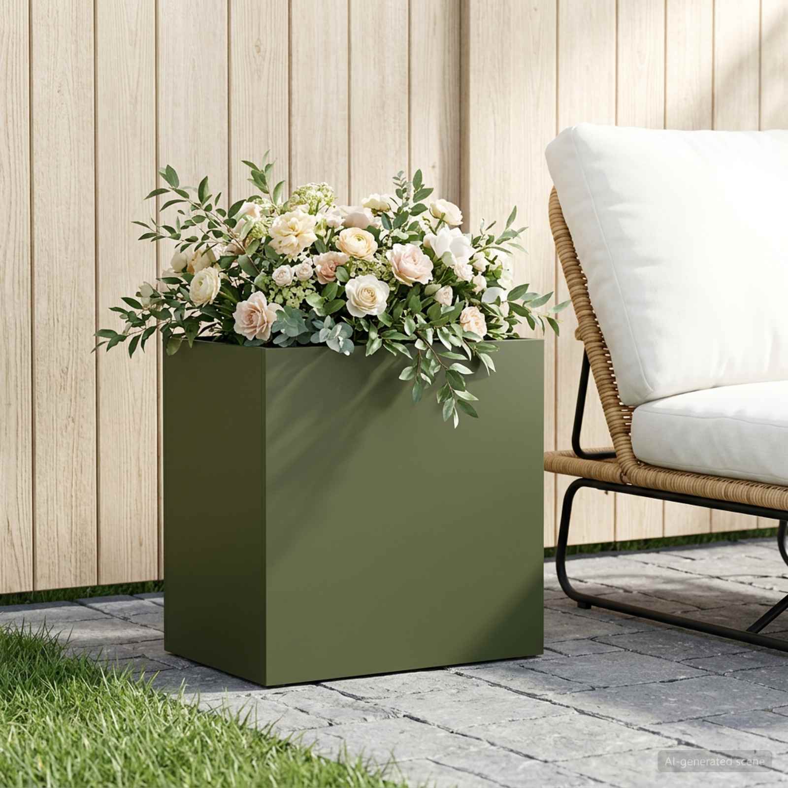 Trädgårdsplanterare Olivgrön 50 X 30 X 40 Cm Kallvalsat Stål
