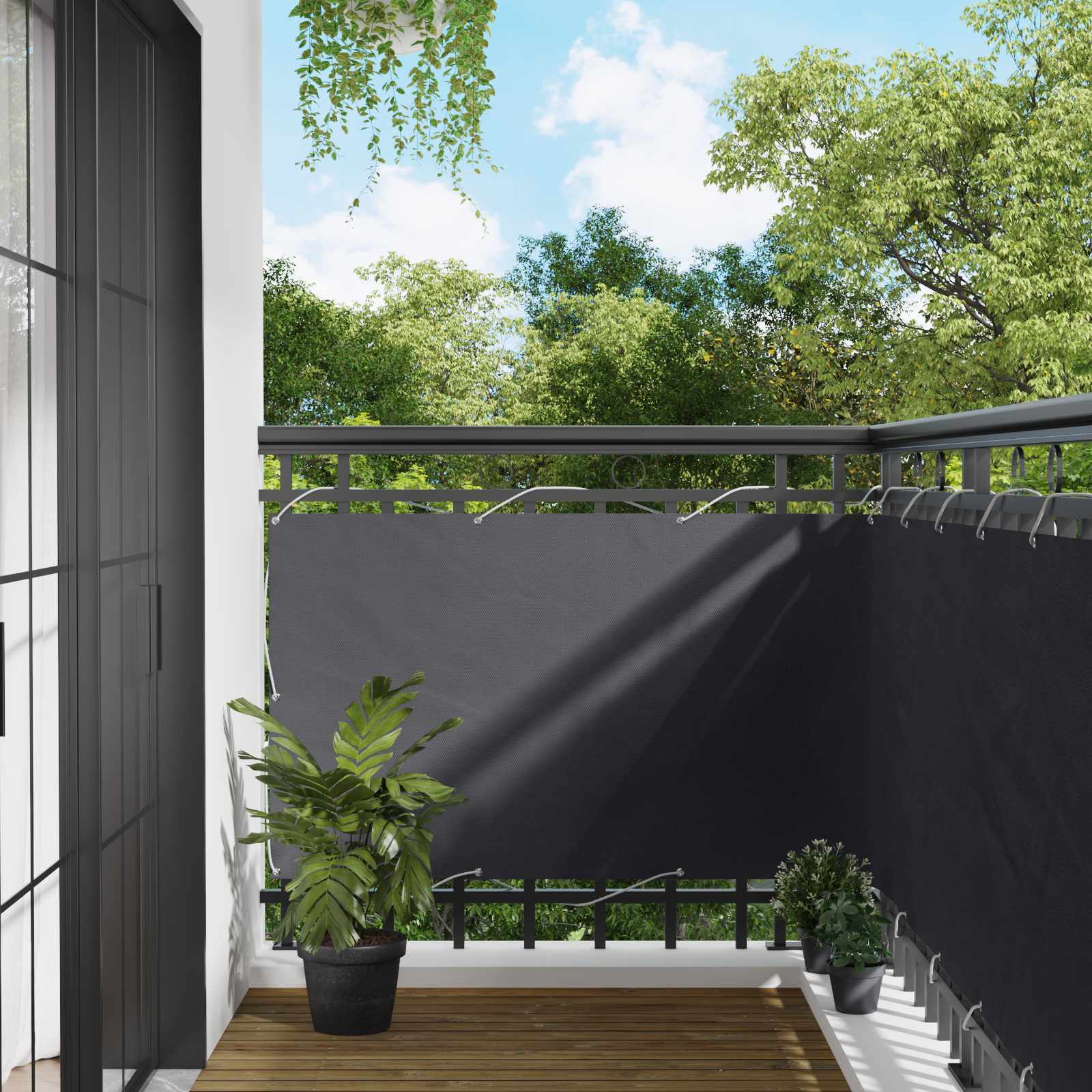 Balkong Skärm 90 X 200 Cm Pu-Belagt Oxford Alu
