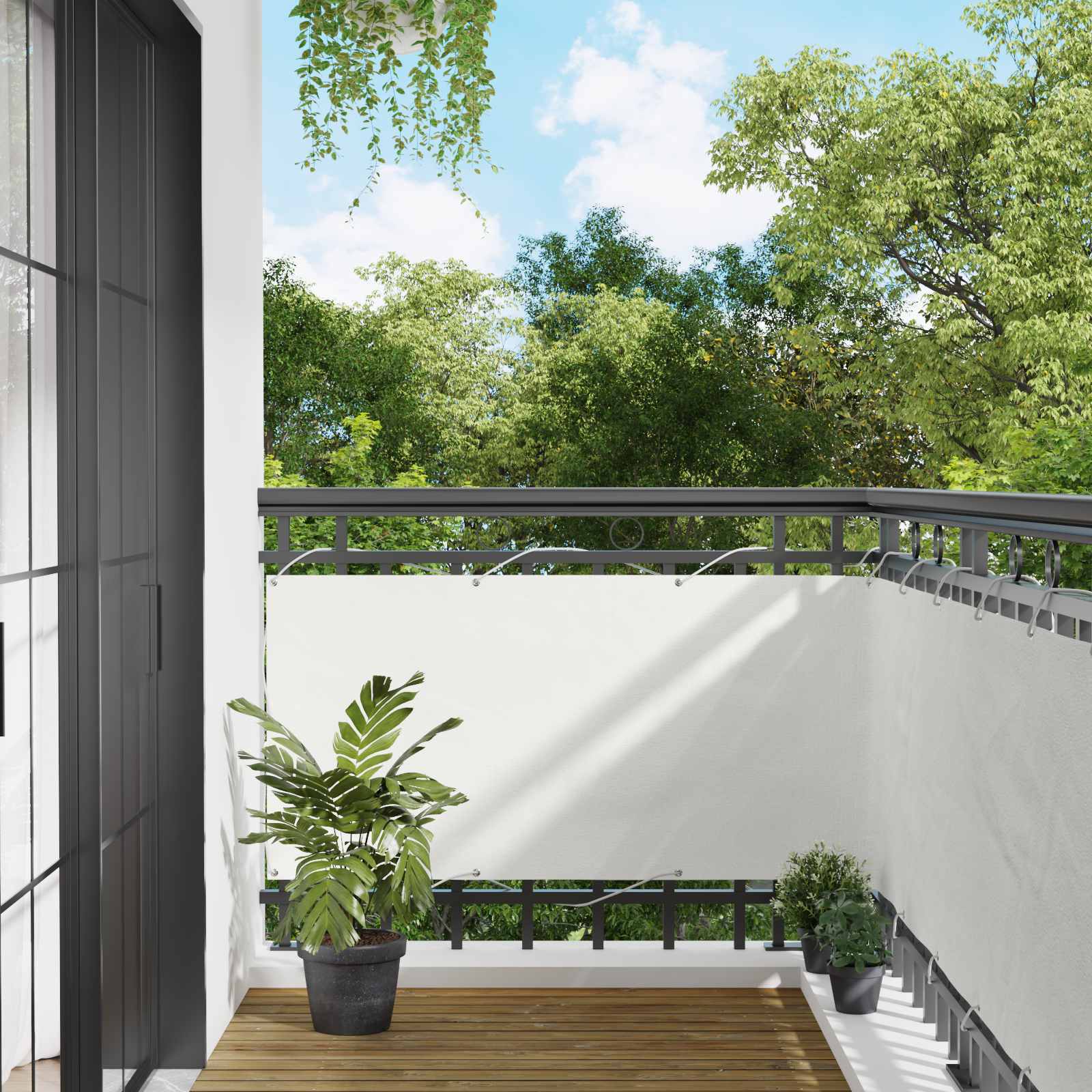 Balkong Skärm Vit 75 X 200 Cm Pu-Belagt Oxford Alu