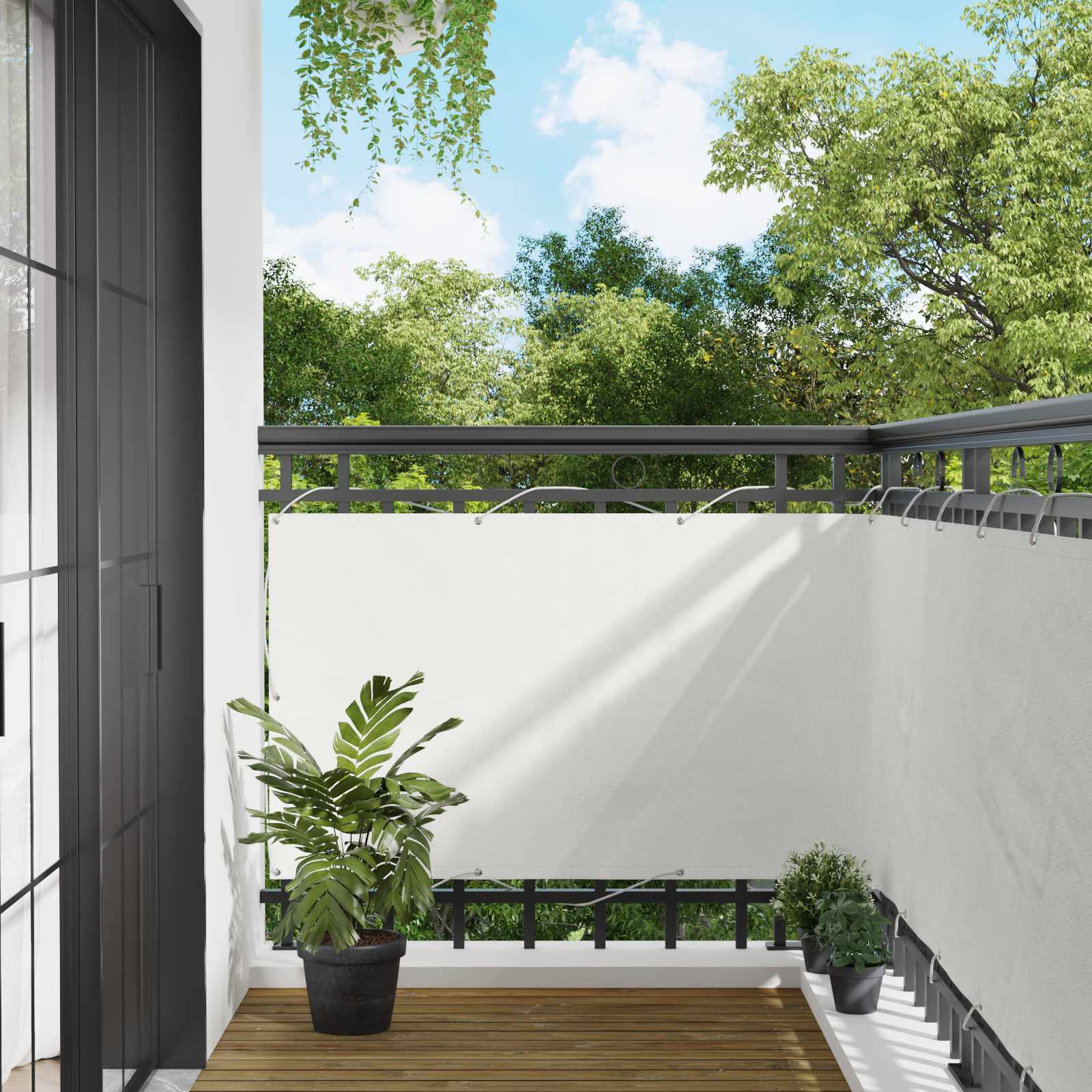 Balkong Skärm Vit 100 X 500 Cm Oxford Tyg