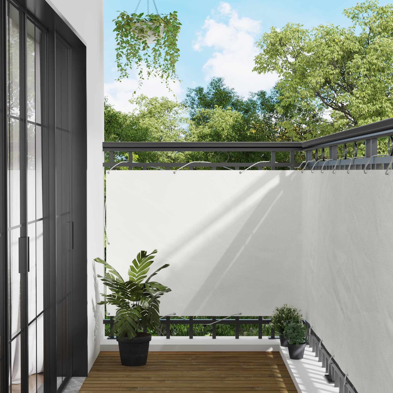 Balkong Skärm Vit 120 X 200 Cm Pu-Belagt Oxford Alu