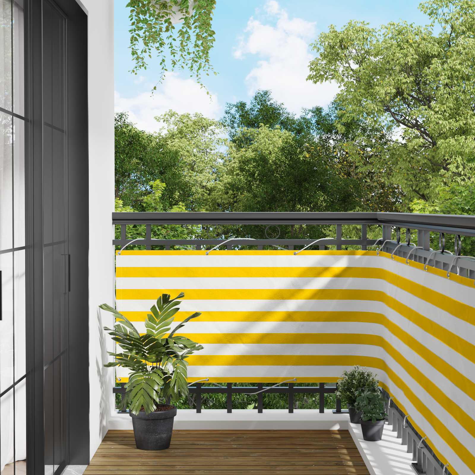Balkong Skärm 75 X 200 Cm Oxford Tyg Rektangulär Gul Och Vit
