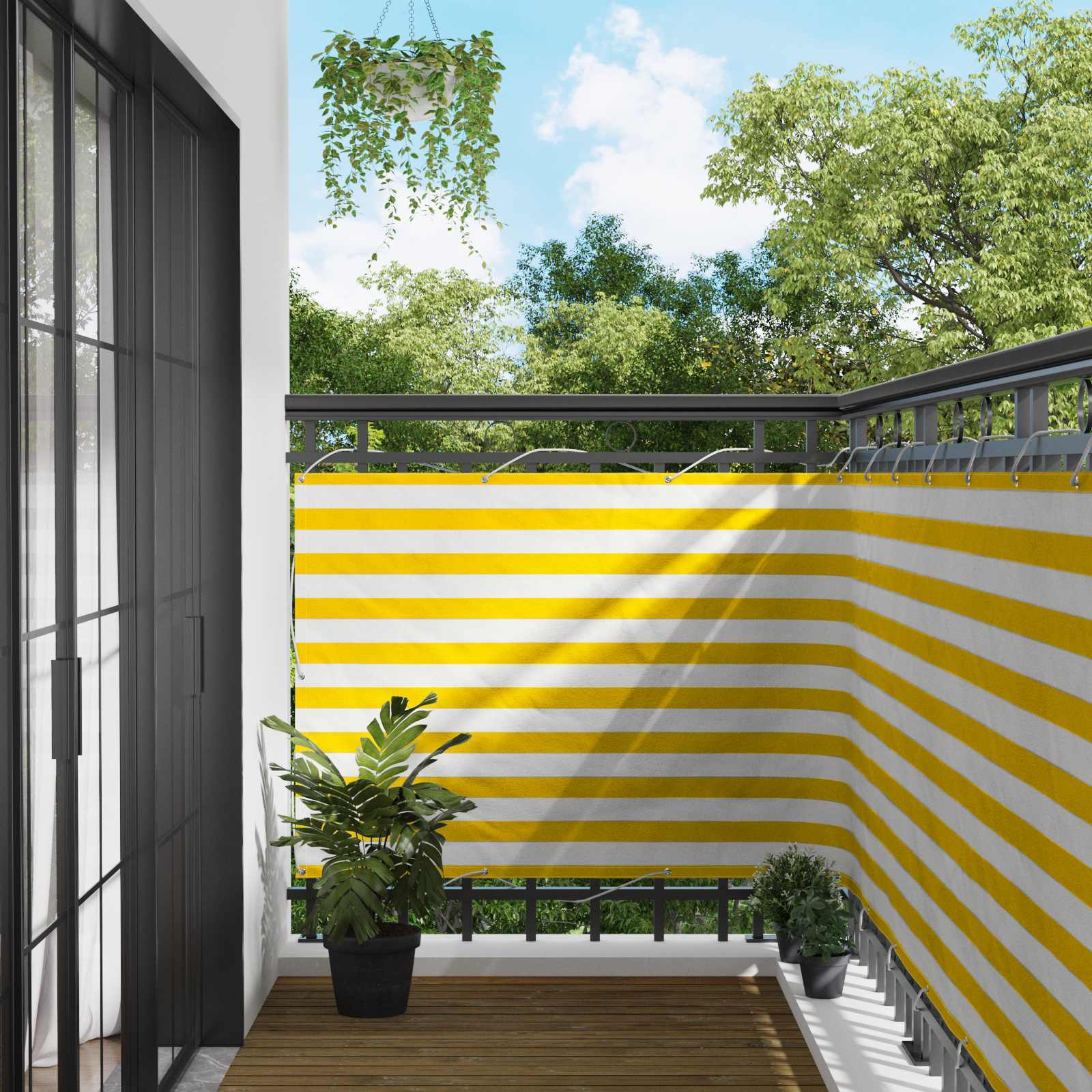 Balkong Skärm 110 X 800 Cm Oxford Tyg Rektangulär Gul Och Vit