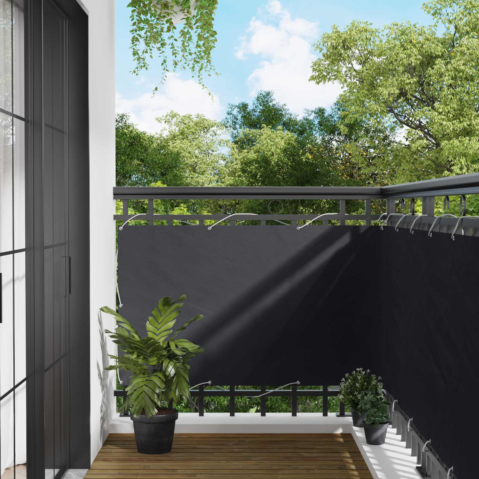Balkong Skärm Svart 90 X 200 Cm Pu-Belagt Oxford Alu