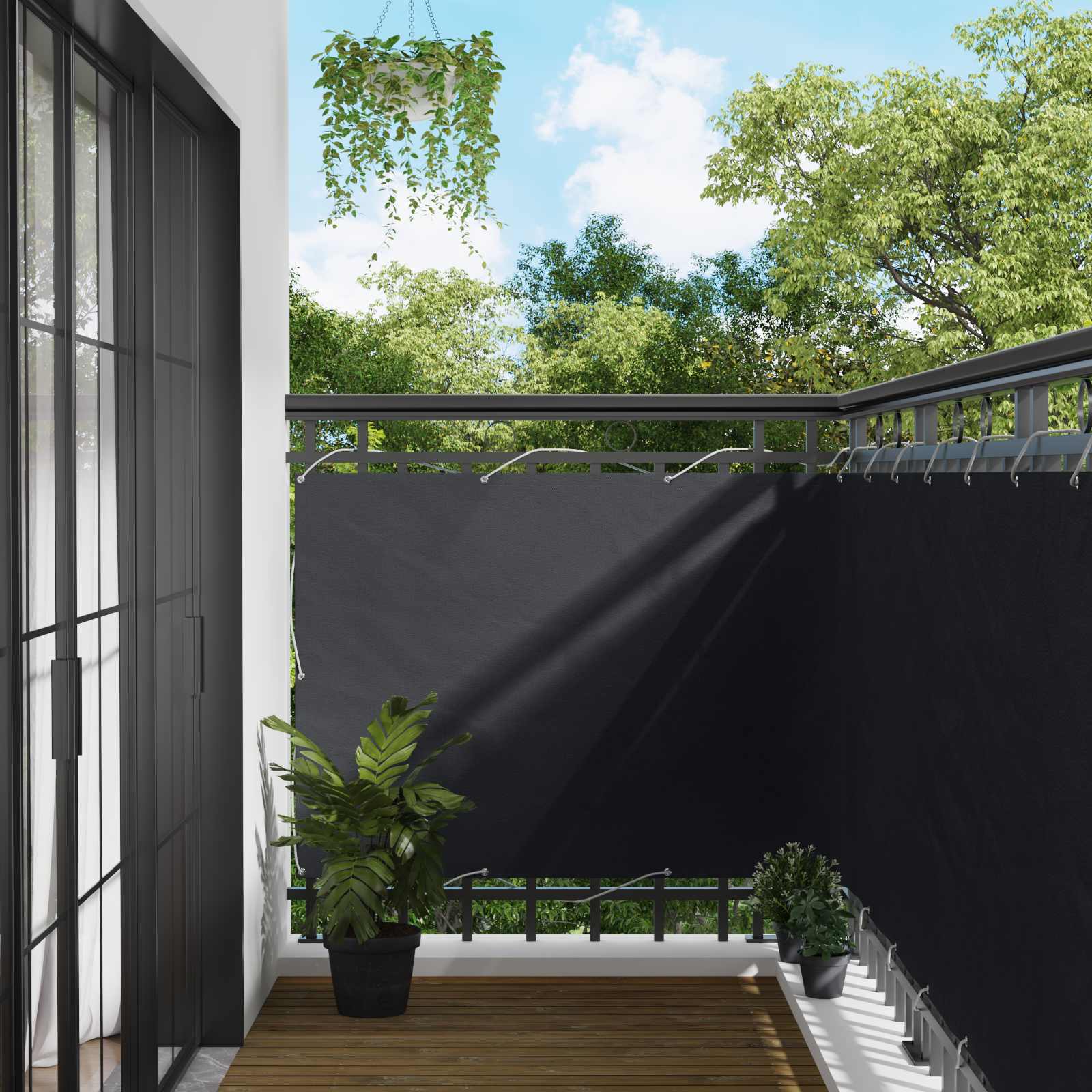 Balkong Skärm Svart 120 X 200 Cm Pu-Belagt Oxford Alu