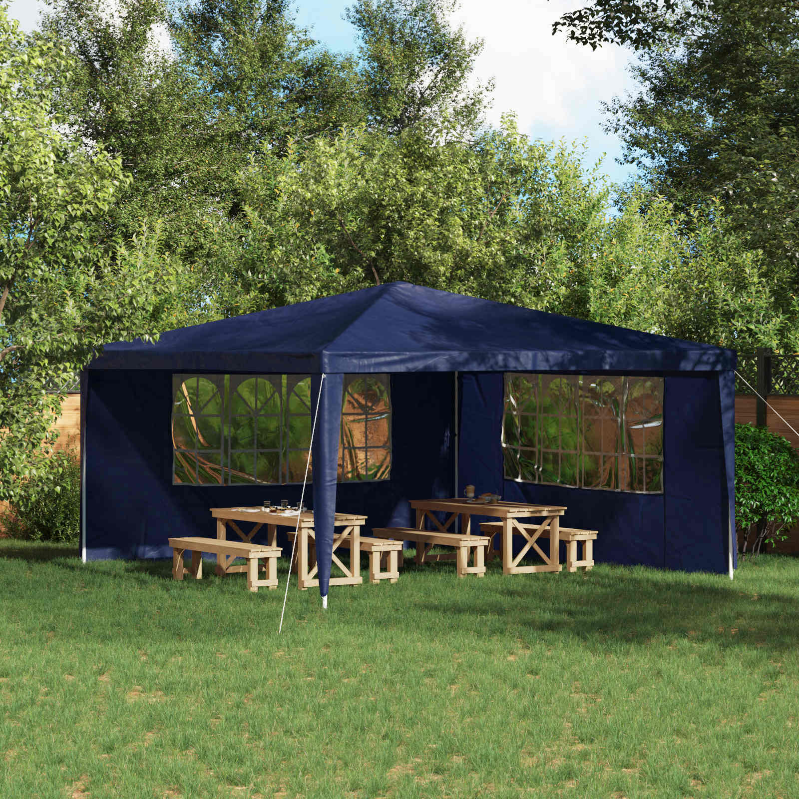 Partytältvägg 2 St 400 X 195 Cm Blå Pe Och Stål