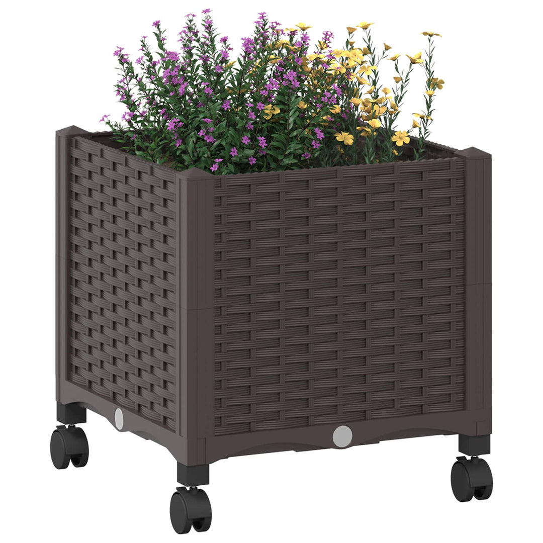 Trädgårdsplanterare Med Hjul Brun 40 X 40 X 44 Cm Pp