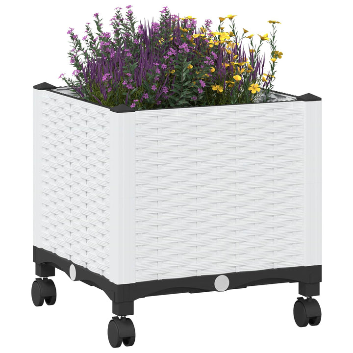 Trädgårdsplanterare Med Hjul Vit 40 X 40 X 48 Cm Pp