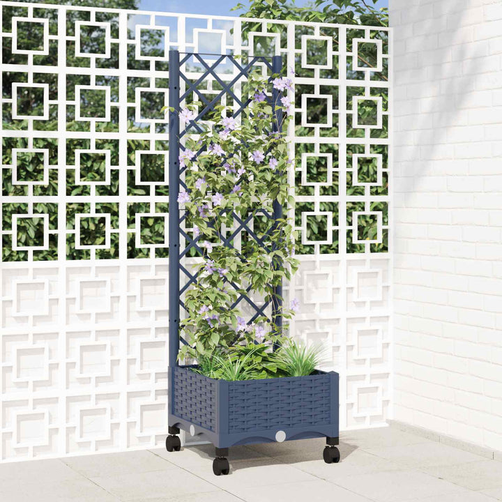 Trädgårdsplanterare Med Spaljé Och Hjul Blå Grå Pp