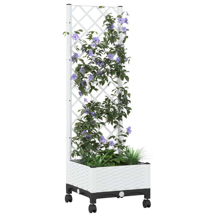 Trädgårdsplanterare Med Spaljé Och Hjul Vit 40 X 40 X 131,5 Cm
