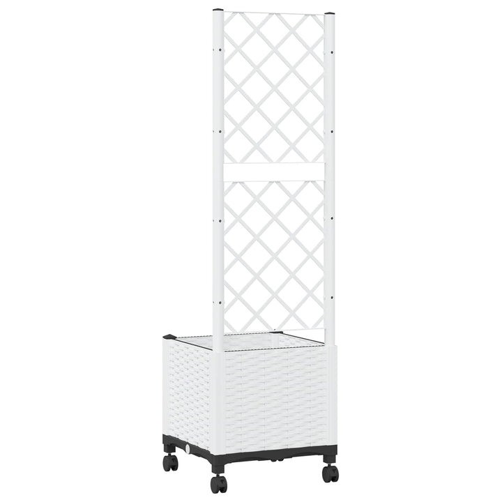 Trädgårdsplanterare Med Spaljé Och Hjul Vit 40 X 40 X 146 Cm Pp