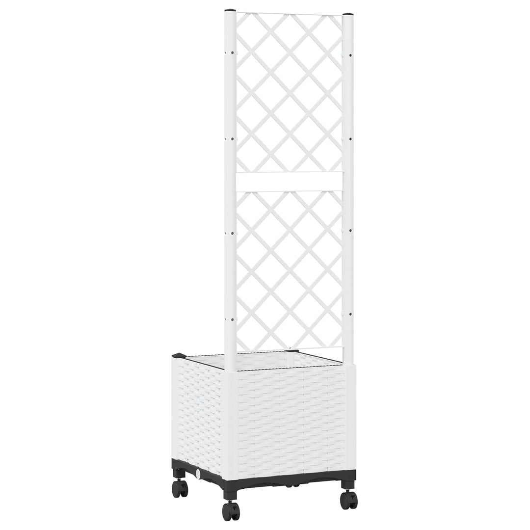 Trädgårdsplanterare Med Spaljé Och Hjul Vit 40 X 40 X 146 Cm Pp