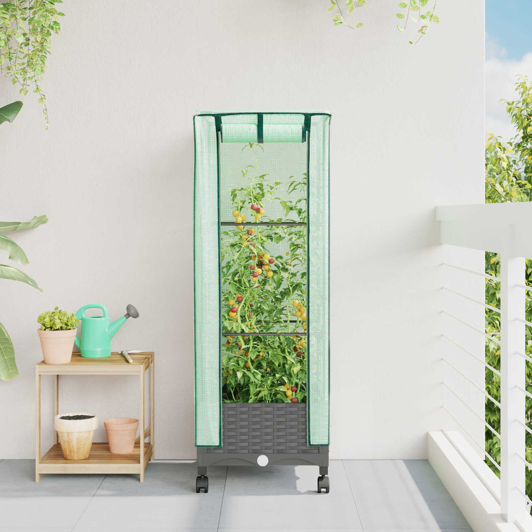 Trädgårdsplanterare Med Växthuslock Och Hjul Ljusgrå Pp